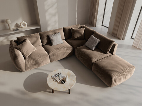 Coltar modular dreapta 4 locuri, Chris-184, Micadoni Home, 295x290x80 cm, catifea, maro deschis