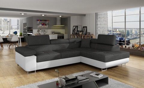 Coltar extensibil dreapta 4 locuri, ELTAP, Anton, 272x203x85 cm, lemn/poliester, gri inchis/alb