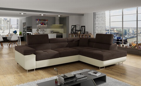 Coltar extensibil dreapta 4 locuri, ELTAP, Anton, 272x203x85 cm, lemn/poliester, maro/bej