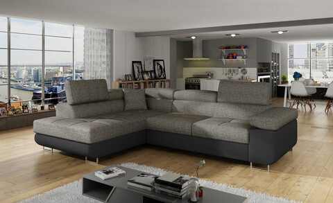 Coltar extensibil stanga 4 locuri, ELTAP, Anton, 272x203x85 cm, lemn/poliester, gri inchis/negru