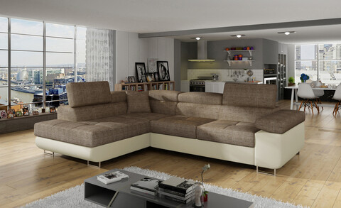 Coltar extensibil stanga 4 locuri, ELTAP, Anton, 272x203x85 cm, lemn/poliester, bej inchis/bej deschis