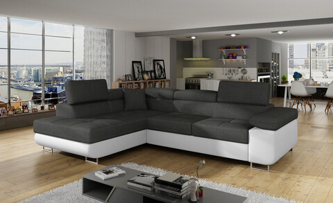 Coltar extensibil stanga 4 locuri, ELTAP, Anton, 272x203x85 cm, lemn/poliester, gri inchis/alb