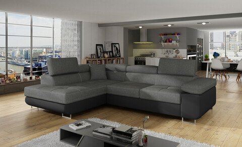 Coltar extensibil stanga 4 locuri, ELTAP, Anton, 272x203x85 cm, lemn/poliester, gri/negru