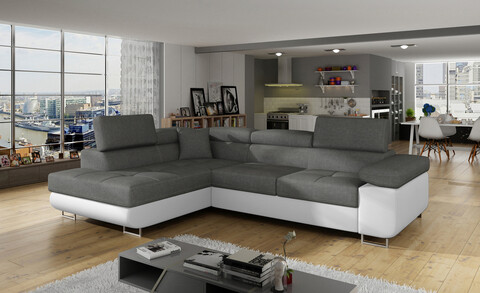 Coltar extensibil stanga 4 locuri, ELTAP, Anton, 272x203x85 cm, lemn/poliester, gri/alb