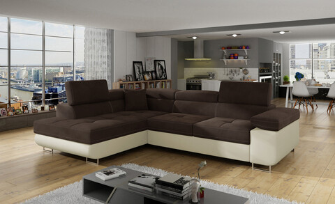 Coltar extensibil stanga 4 locuri, ELTAP, Anton, 272x203x85 cm, lemn/poliester, maro/bej