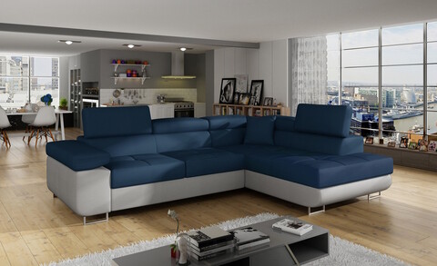 Coltar extensibil dreapta 4 locuri, ELTAP, Anton, 272x203x85 cm, lemn/poliester, bleumarin/gri