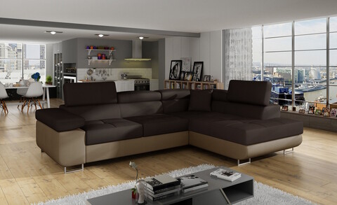 Coltar extensibil dreapta 4 locuri, ELTAP, Anton, 272x203x85 cm, lemn/poliester, maro inchis/maro