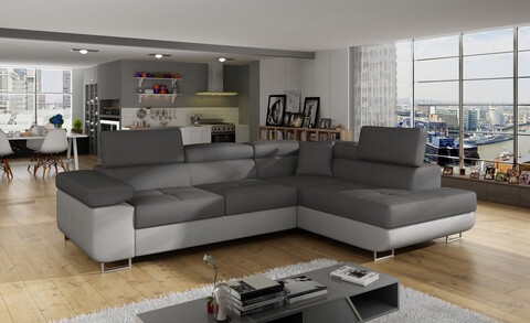 Coltar extensibil dreapta 4 locuri, ELTAP, Anton, 272x203x85 cm, lemn/poliester, gri inchis/gri deschis