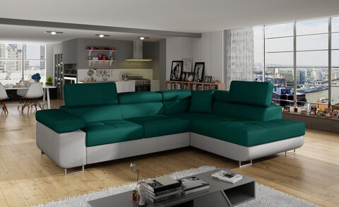 Coltar extensibil dreapta 4 locuri, ELTAP, Anton, 272x203x85 cm, lemn/poliester, verde/gri