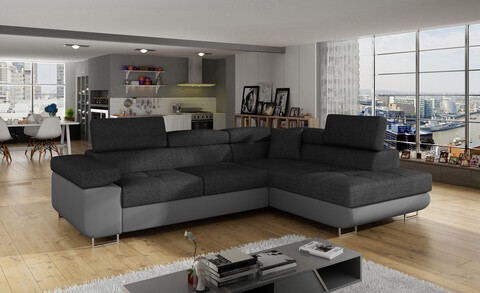 Coltar extensibil dreapta 4 locuri, ELTAP, Anton, 272x203x85 cm, lemn/poliester, gri inchis/gri