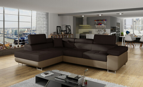 Coltar extensibil stanga 4 locuri, ELTAP, Anton, 272x203x85 cm, lemn/poliester, maro inchis/maro