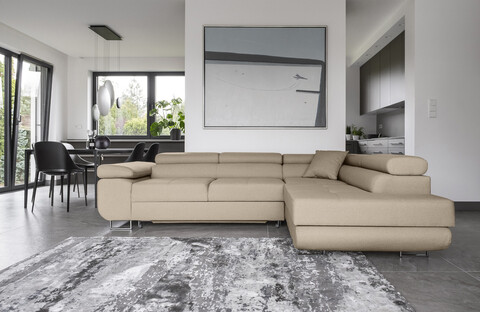 Coltar extensibil dreapta 4 locuri, ELTAP, Anton, 272x203x85 cm, lemn/poliester, bej inchis