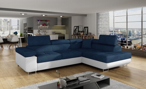 Coltar extensibil dreapta 4 locuri, ELTAP, Anton, 272x203x85 cm, lemn/poliester, bleumarin/alb