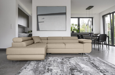 Coltar extensibil stanga 4 locuri, ELTAP, Anton, 272x203x85 cm, lemn/poliester, bej inchis