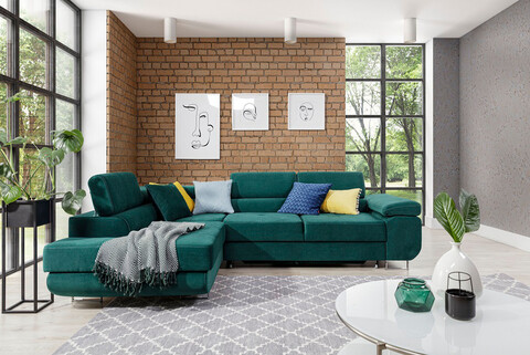 Coltar extensibil stanga 4 locuri, ELTAP, Anton, 272x203x85 cm, lemn/poliester, verde inchis