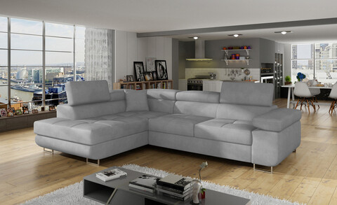 Coltar extensibil stanga 4 locuri, ELTAP, Anton, 272x203x85 cm, lemn/poliester, gri deschis