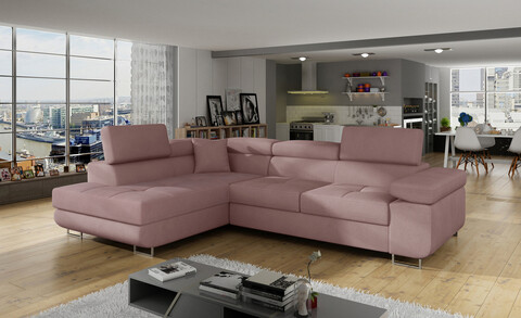 Coltar extensibil stanga 4 locuri, ELTAP, Anton, 272x203x85 cm, lemn/poliester, roz antic