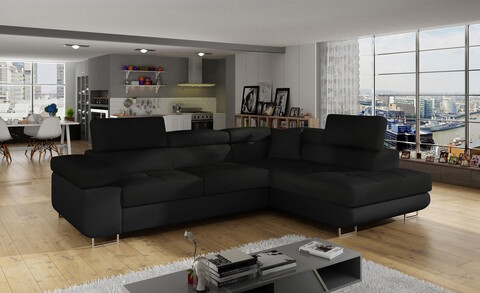 Coltar extensibil dreapta 4 locuri, ELTAP, Anton, 272x203x85 cm, lemn/poliester, negru