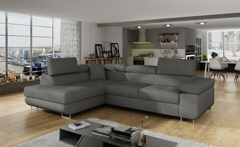 Coltar extensibil stanga 4 locuri, ELTAP, Anton, 272x203x85 cm, lemn/poliester, gri inchis