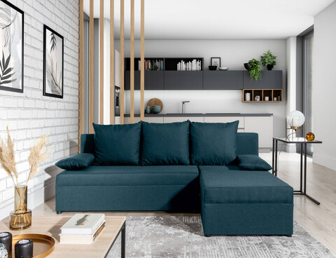 Coltar extensibil reversibil 3 locuri, ELTAP, Gino, 201x143x90 cm, lemn/poliester, albastru inchis