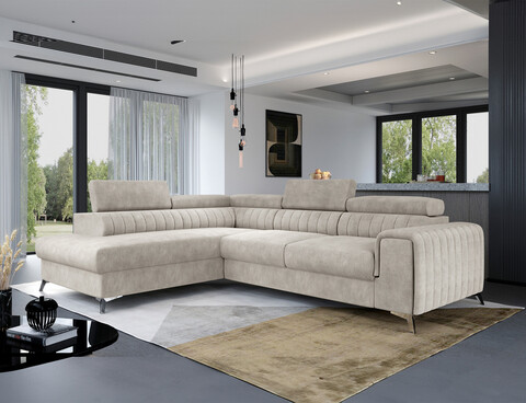 Coltar extensibil stanga 4 locuri, ELTAP, Lau-03, Laurence, 278x205x92 cm, lemn/poliester, bej inchis