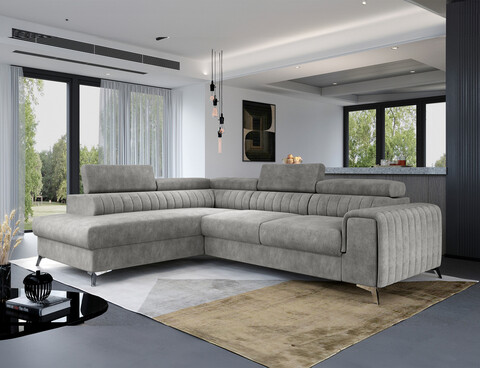 Coltar extensibil stanga 4 locuri, ELTAP, Lau-04, Laurence, 278x205x92 cm, lemn/poliester, gri deschis