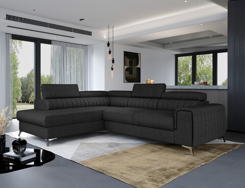 Coltar extensibil stanga 4 locuri, ELTAP, Lau-08, Laurence, 278x205x92 cm, lemn/poliester, graphite inchis