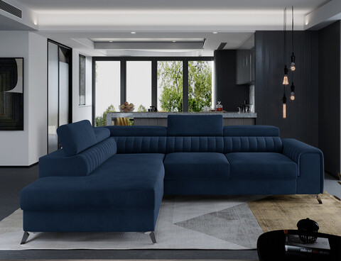 Coltar extensibil stanga 4 locuri, ELTAP, Lau-12, Laurence, 278x205x92 cm, lemn/poliester, albastru inchis