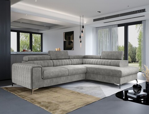 Coltar extensibil dreapta 4 locuri, ELTAP, Lau-28, Laurence, 278x205x92 cm, lemn/poliester, gri deschis