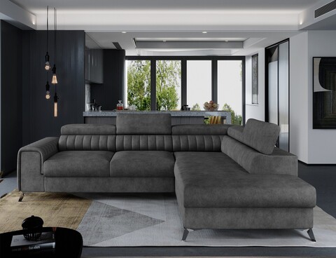 Coltar extensibil dreapta 4 locuri, ELTAP, Lau-29, Laurence, 278x205x92 cm, lemn/poliester, graphite deschis