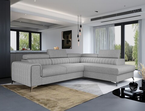 Coltar extensibil dreapta 4 locuri, ELTAP, Lau-31, Laurence, 278x205x92 cm, lemn/poliester, gri deschis