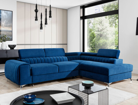 Coltar extensibil dreapta 4 locuri, ELTAP, Lau-33, Laurence, 278x205x92 cm, lemn/poliester, bleumarin