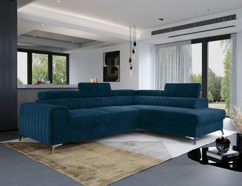 Coltar extensibil dreapta 4 locuri, ELTAP, Lau-36, Laurence, 278x205x92 cm, lemn/poliester, albastru inchis