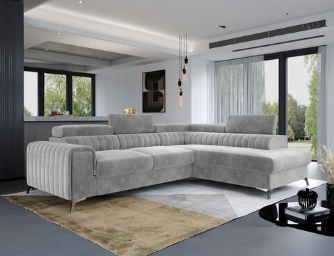 Coltar extensibil dreapta 4 locuri, ELTAP, Lau-41, Laurence, 278x205x92 cm, lemn/poliester, gri deschis