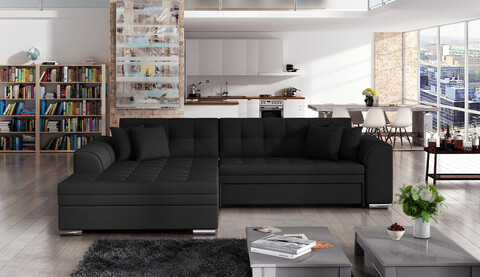 Coltar extensibil stanga 4 locuri, ELTAP, Sorento, 296x194x78 cm, lemn/poliester, negru