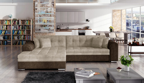 Coltar extensibil stanga 4 locuri, ELTAP, Sorento, 296x194x78 cm, lemn/poliester, bej deschis/maro