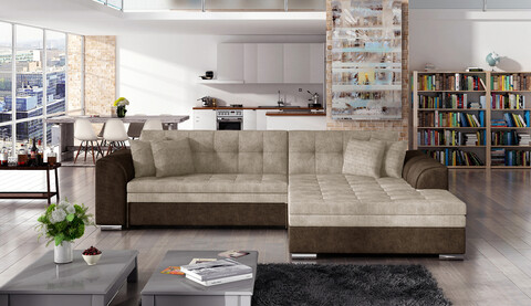 Coltar extensibil dreapta 4 locuri, ELTAP, Sorento, 296x194x78 cm, lemn/poliester, bej deschis/maro