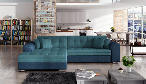 Coltar extensibil stanga 4 locuri, ELTAP, Sorento, 296x194x78 cm, lemn/poliester, albastru/albastru inchis