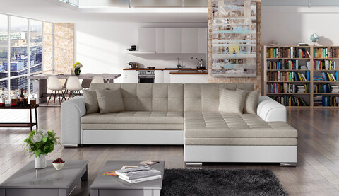 Coltar extensibil dreapta 4 locuri, ELTAP, Sorento, 296x194x78 cm, lemn/poliester, bej/alb