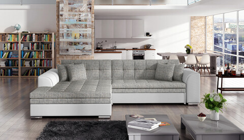 Coltar extensibil stanga 4 locuri, ELTAP, Sorento, 296x194x78 cm, lemn/poliester, gri/alb