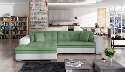 Coltar extensibil stanga 4 locuri, ELTAP, Sorento, 296x194x78 cm, lemn/poliester, verde/alb