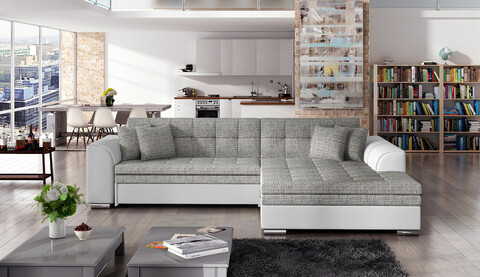 Coltar extensibil dreapta 4 locuri, ELTAP, Sorento, 296x194x78 cm, lemn/poliester, gri/alb