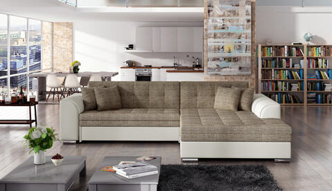 Coltar extensibil dreapta 4 locuri, ELTAP, Sorento, 296x194x78 cm, lemn/poliester, bej inchis/bej