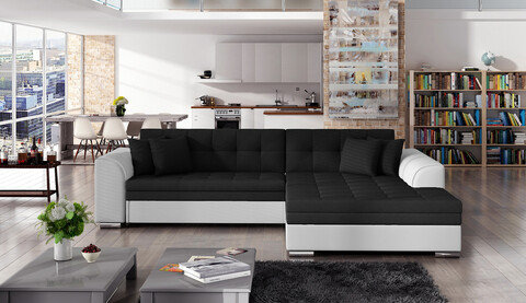 Coltar extensibil dreapta 4 locuri, ELTAP, Sorento, 296x194x78 cm, lemn/poliester, negru/alb