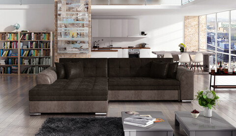 Coltar extensibil stanga 4 locuri, ELTAP, Sorento, 296x194x78 cm, lemn/poliester, maro inchis/maro