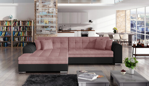 Coltar extensibil stanga 4 locuri, ELTAP, Sorento, 296x194x78 cm, lemn/poliester, roz/negru