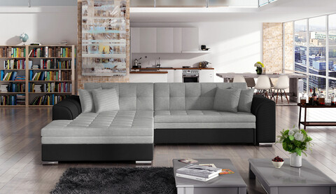 Coltar extensibil stanga 4 locuri, ELTAP, Sorento, 296x194x78 cm, lemn/poliester, gri deschis/negru