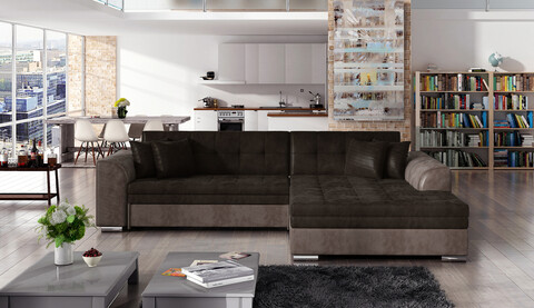 Coltar extensibil dreapta 4 locuri, ELTAP, Sorento, 296x194x78 cm, lemn/poliester, maro inchis/maro