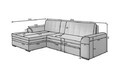Coltar extensibil dreapta 4 locuri, ELTAP, Sorento, 296x194x78 cm, lemn/poliester, gri inchis/alb