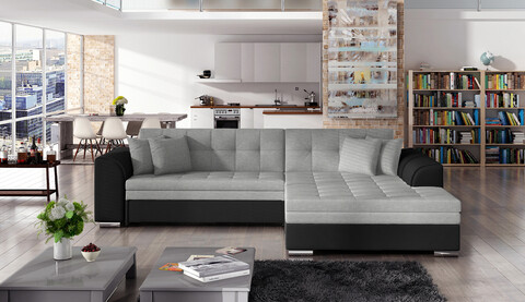 Coltar extensibil dreapta 4 locuri, ELTAP, Sorento, 296x194x78 cm, lemn/poliester, gri deschis/negru